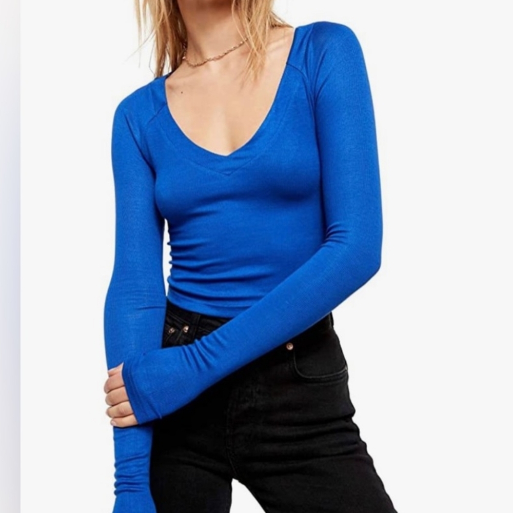 Free People Blue Open Back Crop Top